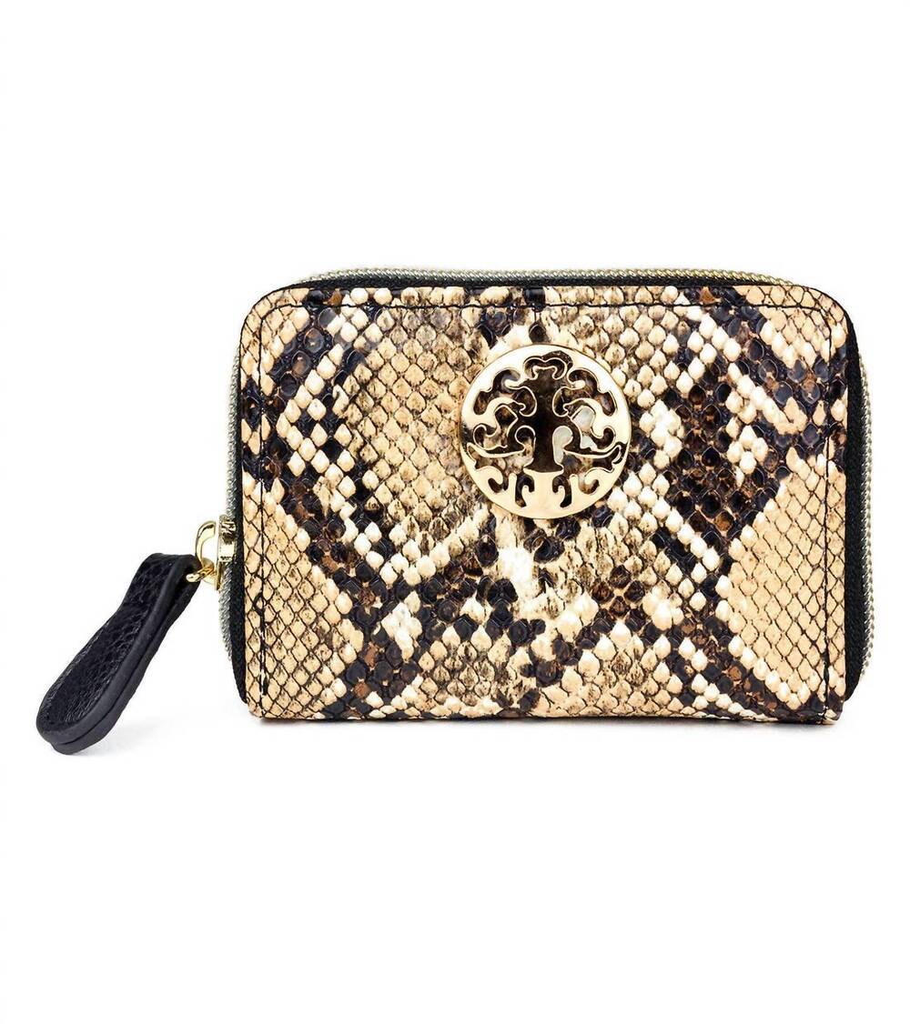 NEW MAGID women's snake print accordion wallet in taupe